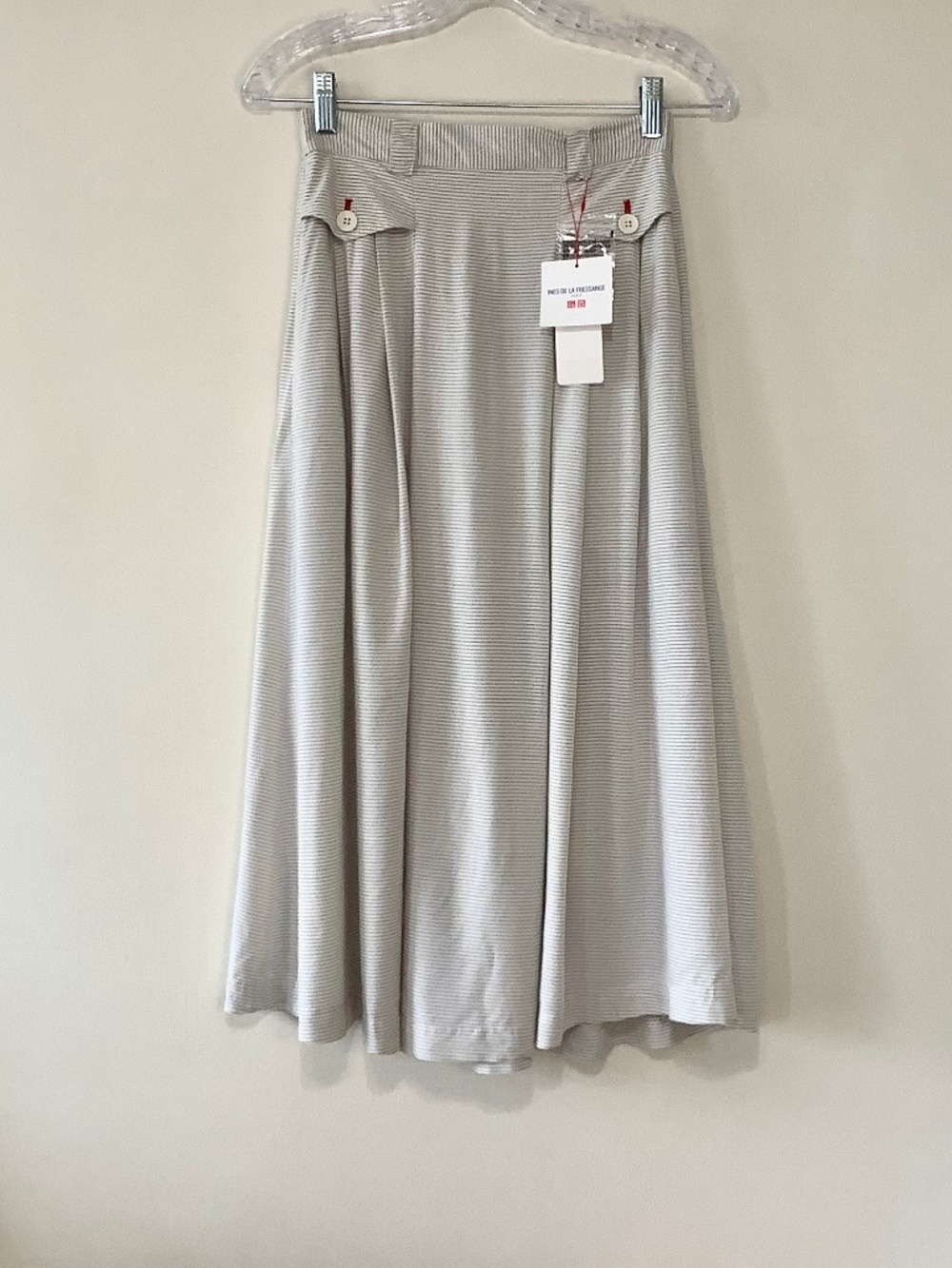 Ines De La Fressange Light Blue White Thin Striped Midi Skirt Rayon French Paris